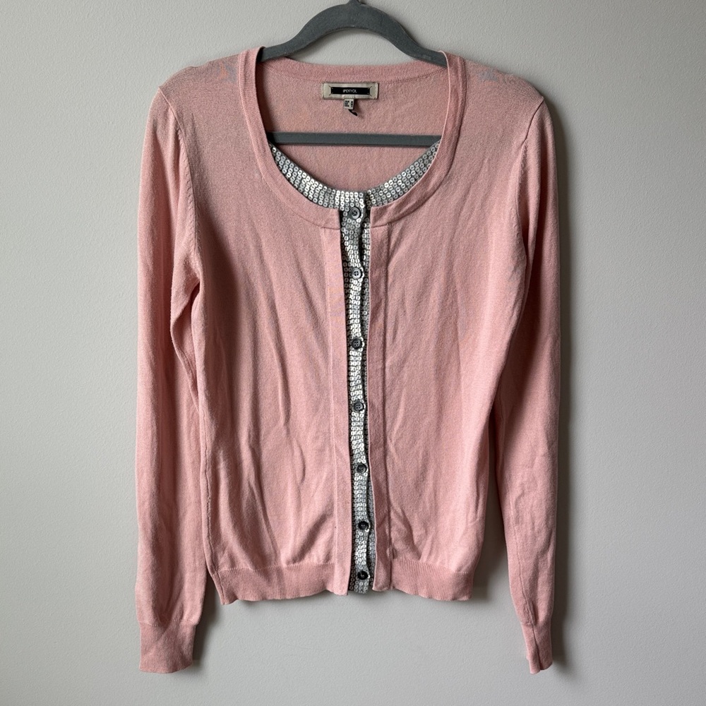 Elegant Pink Cardigan with Silver Sequin Accents